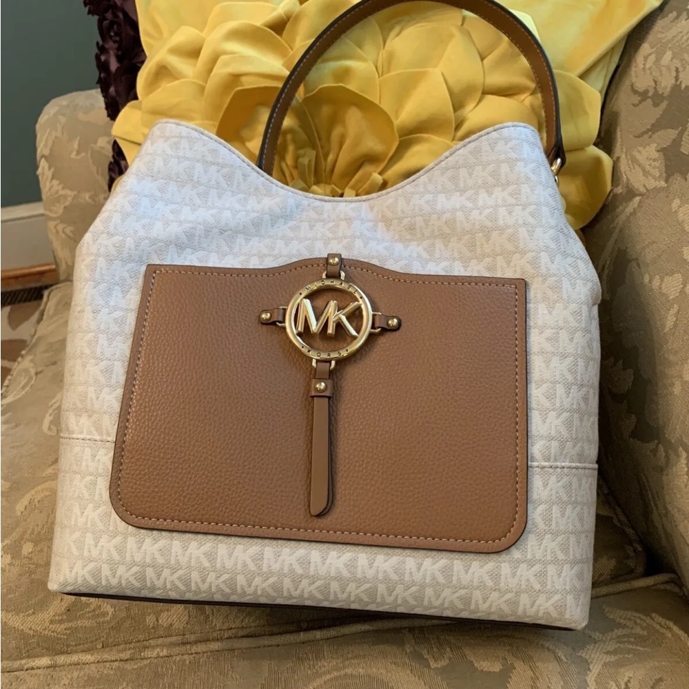 Michael Michael Kors Large Leather And Logo Fabric Hobo Shoulder Bag